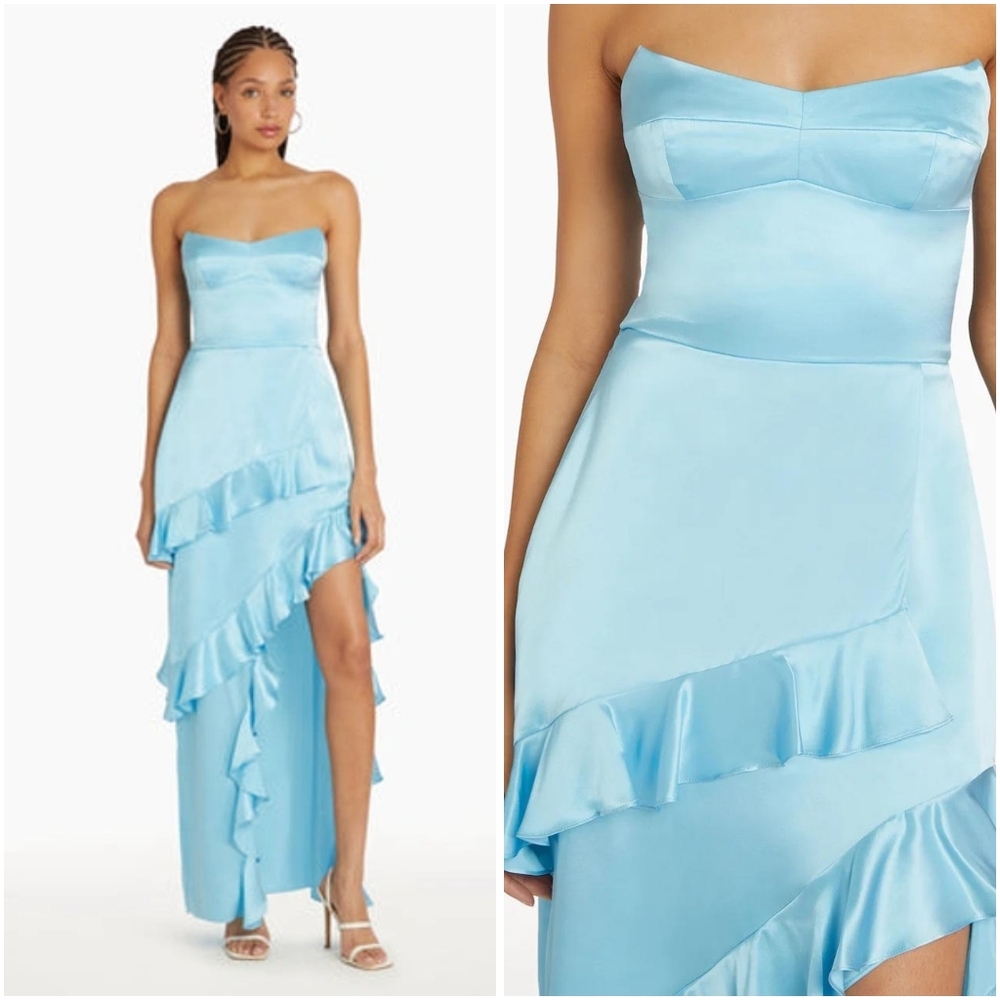 NWT Amanda Uprichard Magnolia Strapless Silk Maxi Dress in Pacific Blue XS